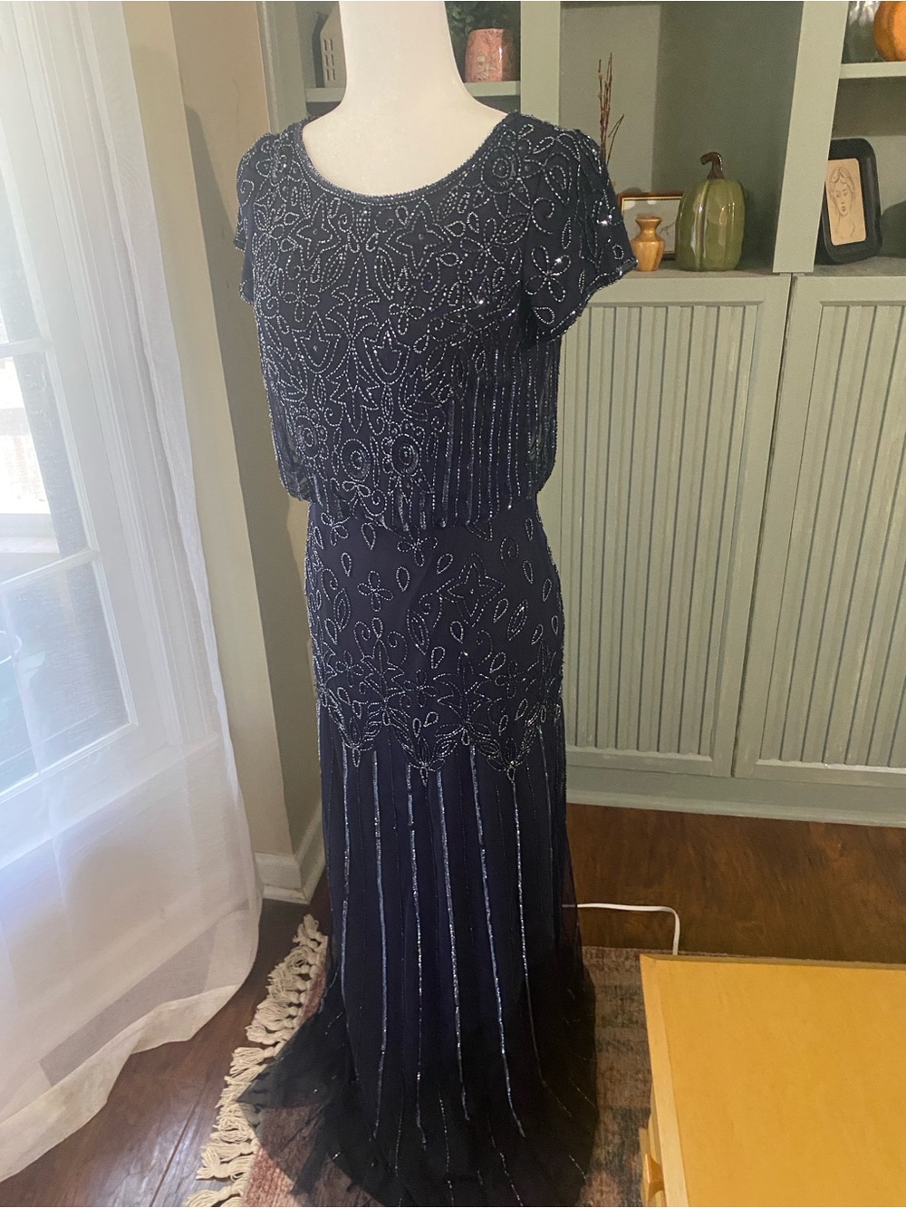 Beaded Navy Blue Dress